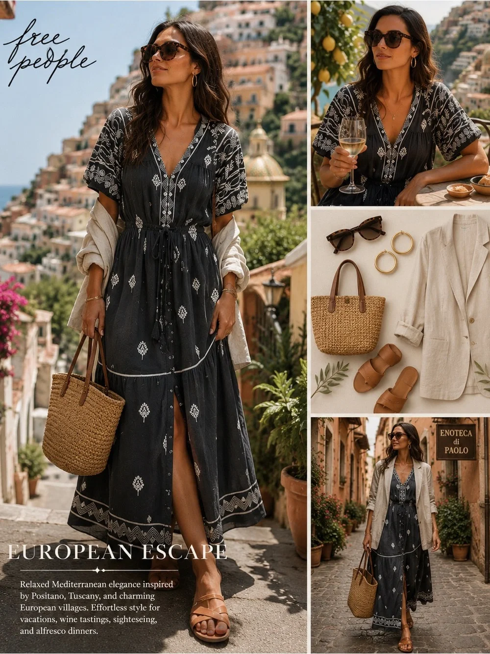 Free People Riley Embroidered Maxi Dress Gray Large Boho Tassel Pockets
